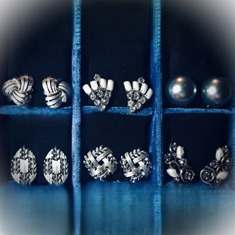 Lot of 6 Pairs of Mid-Century Modern Vintage Estate Silvertone Clip-On Earrings